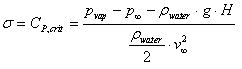 formula for (critical pressure coefficient (a.k.a. caviation index )